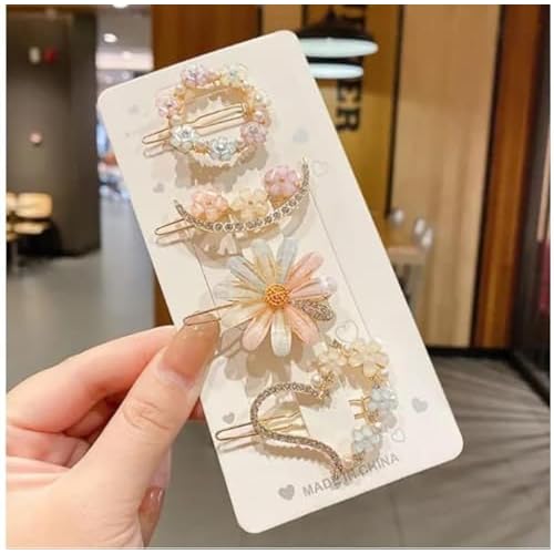 Rhinestone Hair Clips Girls Hair Accessories Heart Flower Hair Clips Cute Hair Styling Accessories for Women Teen Girls Moon Hair Barrettes Metal Hair Pins Non slip 4Pcs