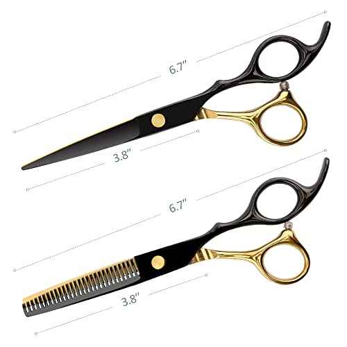 Professional Black Gold Hairdressing Scissors Stainless Steel Barber Hair Cutting Sets Salon Multifunctional Straight Shears Teeth Scissors Thinning Shears Tools for Mother Father's Gift