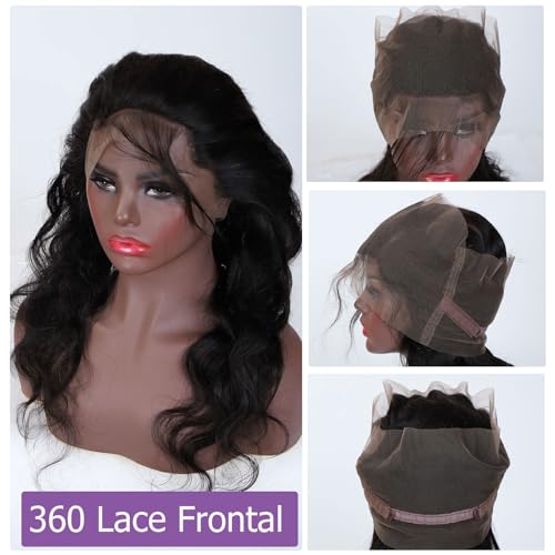 Body Wave 360 Lace Frontal Human Hair 360 Frontal ClosureTransparent HD lace Closure With Baby Hair 150% Density Raw Virgin Human Hair Natural Black 1B Color 18 Inch