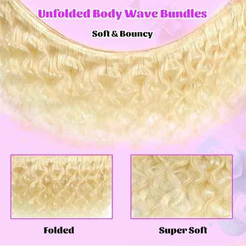 613 Bundles Human Hair 24 Inch Blonde Bundles Human Hair 100% Unprocessed 12A Grade Brazilian Virgin Raw Weave Bundles 1 Bundles Blonde Body Wave Human Hair Extensions for Women