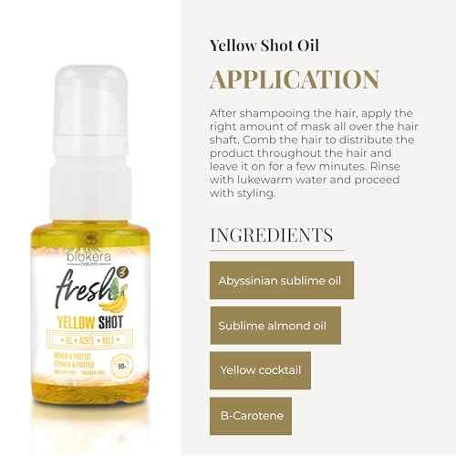 SALERM - Hair Oil - Biokera Fresh Yellow Shot Oil - 75 ml - Abyssinian and Almond Oil - Nourishes, Repairs, and Protects Damaged Hair - Shinier Hair - Sulfate-Free and Paraben-Free