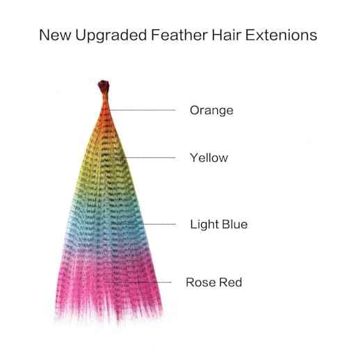 Gradient color feather hair extensions, rainbow colorful feather hair extensions, long straight hair accessories suitable for girls (YMF-JB-50pcs,16inches)