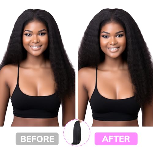 IDN BEAUTY Seamless Clip In Hair Extensions Human Hair, Kinky Straight 14 Inch 110g 7pcs Natural Black Remy Virgin Human Hair Seamless Clip Ins For Black Women PU Weft Invisible Edge