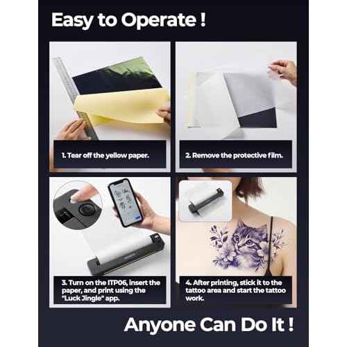 MUNBYN Tattoo Stencil Printer ITP06, 300DPI Wireless Thermal Tattoo Printer with 20 Transfer Papers, Tattoo Printers Compatible with Smartphone & PC for Tattoo Artists & Beginners