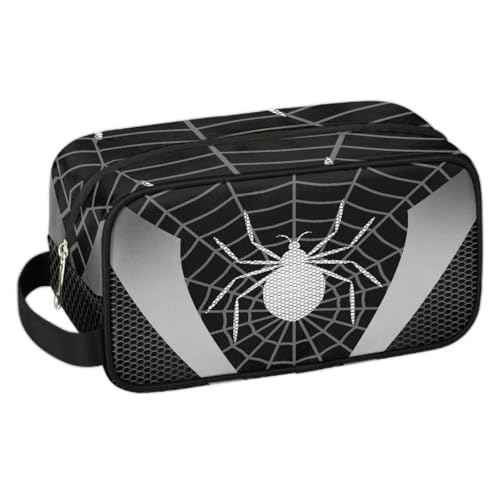 Boys Travel Toiletry Bag, Gray Web Kids Waterproof Hanging Dopp Kit, Wash Bag with Large Capacity for Travel, Sports, Shower
