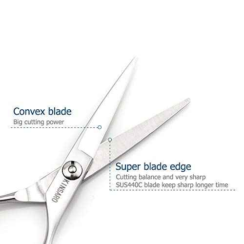 5.5" Barber Hair scissors Professional Hair Cutting Shears 440C Hair Cutting Scissors Shears Haircut Scissors Silvery Convex Blades KINSARO for Hairdresser Barber or Home Use