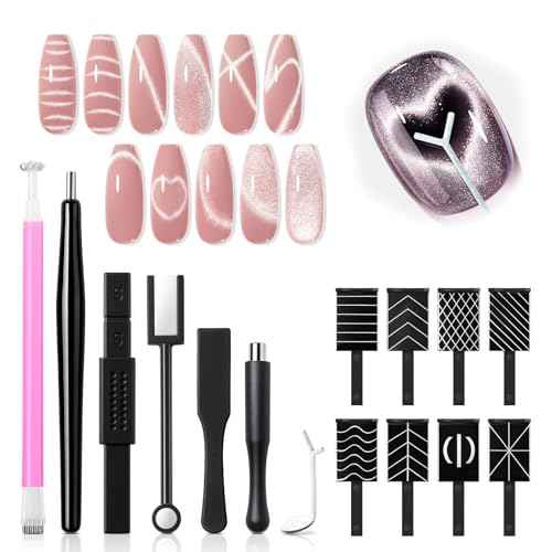 modelones Cat Eye Magnetic for Nails,15PCS Cat Eye Gel Nail Polish Magnet Tools Powerful Set Wand Magnet Winter Nail Polish Square Round Magnet Stick Diverse Glassy Cateye Effect