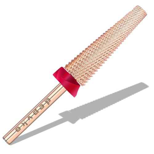 Depvko Super Long 5 in 1 Nail Drill Bits, 3/32'' Carbide Tungsten Bits, Two Way Rotate Professional Advanced Safety Bits for Nail, Fast Remove for Manicure Pedicure (Long 5in1-Rose Gold, Fine-F)