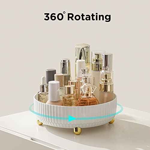 HBlife Makeup Organizer, 360 Degree Rotating Perfume Organizer, 8.6 Inches Large Capacity Lazy Susan for Bathroom Counter or Vanity, White