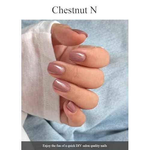 Semi Cured Gel Nail Strips (Chestnut N), Brown, 20 Pcs Fall Gel Nail Wraps, Stickers, UV Light Required, Salon Quality