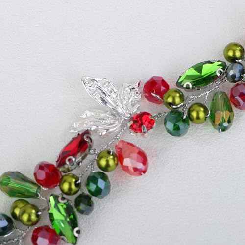 Teyglen Bride Crystal Wedding Hair Vine Bridal Red Green Rhinestone Pearl Headband with Butterfly Christmas Headband Rhinestone Headpiece Xmas Party Hair Accessories for Women Girls