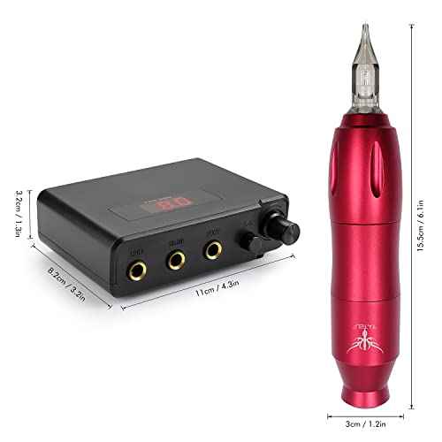 TATELF Rotary Pen Kit Professional Complete Machine Starter Set with 40pcs Cartridge Needles Power Supply Foot Pedal 21 Colors Ink For Beginners & Artists(Red)