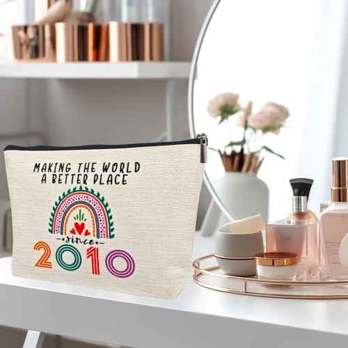 15 Year Old Girl Gift Ideas, 15th Birthday Gifts for Teenage Girls, Funny 2010 Birthday Decorations Makeup Bags for Sister, Daughter, Niece, Christmas, Best Cosmetic Travel Pouch for Teen Girls Stuff