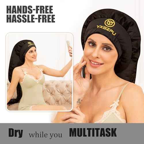 Bonnet Hair Dryer, Hooded Hair Dryer Attachment, Dryer Hooded Diffuser Cap for Curly,Speeds Up Drying Time, Safety Deep Conditioning at Home(Black)