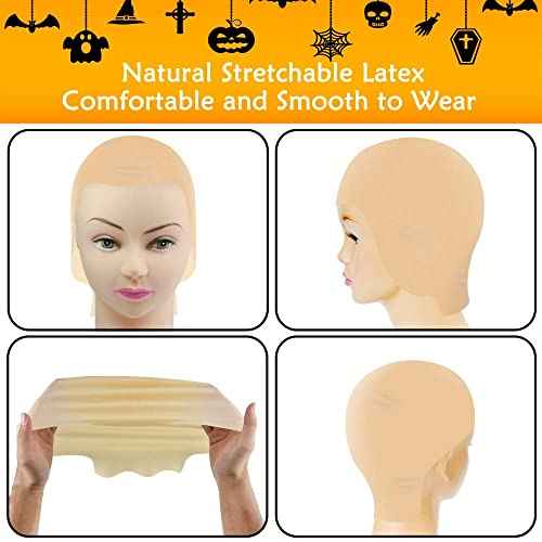 PACETAP 2Pcs Halloween Makeup Bald Caps, Makeup Latex Bald Caps Bald Head Wig Cap Cosplay Accessory for Kids Adults Teens (2 Large)