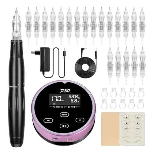 Permanent Makeup Machine Kit ? BIOMASER P30 Permanent Tattoo Machine kit Microblading Machines with Swiss Motor Rotary Pen Mini Power Supply Cartridge Needles for Eyebrow Eyeliner Lip