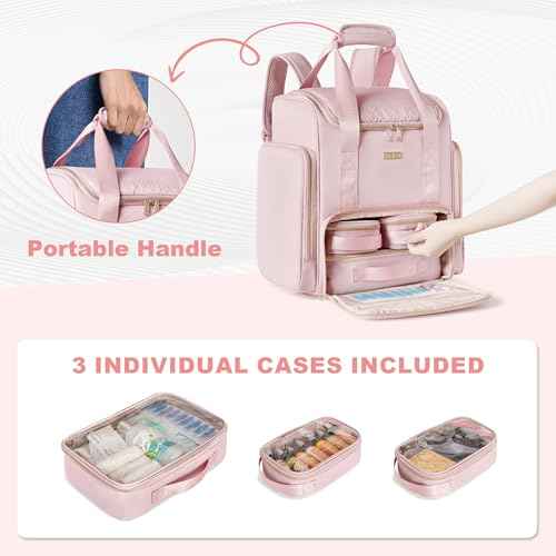 Tattoo Travel Case with 3 Cases, Tattoo Supplies Storage Organizer Backpack, Tattoo Stencil Printer Carrying Bag, Pink