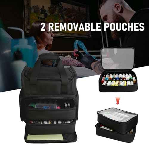 Tattoo Case - Professional Organizer for Tattoo Supplies & Equipment, Large Tattoo Bag with 2 Large Inner Removable Pouches for iPad, Needles, Inks &Tattoo Stencil Printer