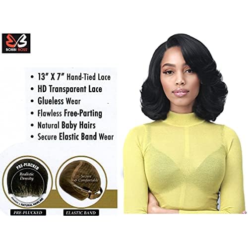 BOBBI BOSS Bobbi Boss 13X7 HD Lace Bob Curly Synthetic Wig - MLF602 NATALIA, Wavy Short Wigs with Baby Hairs, Glueless Lace Free Part Wig with High Heat Resistant Wigs (1B, Off Black)