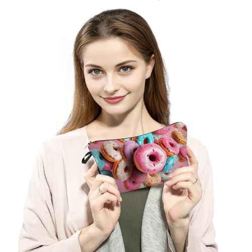Donut Delicious Desserts Print Women Makeup Bag Small Travel Cosmetic Organizer Bag Zipper Toiletry Bag
