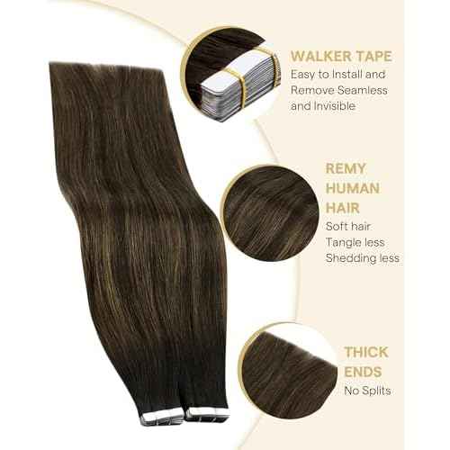 Ve Sunny Tape in Hair Extensions Real Human Hair Invisible Remy Human Hair Straight Tape Ins Double Sided Darkest Brown Ombre Medium Brown Balayage 20 inch 20Pcs 50G