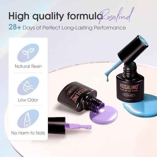 ROSALIND 42 Pcs Gel Nail Polish Set, 38 Colors All Seasons Nail Polish Set Colorful Begginer Kit with Base Coat & Glossy/Matte/Glitter Top Coat, Gel Nail Art Manicure Salon DIY Gifts