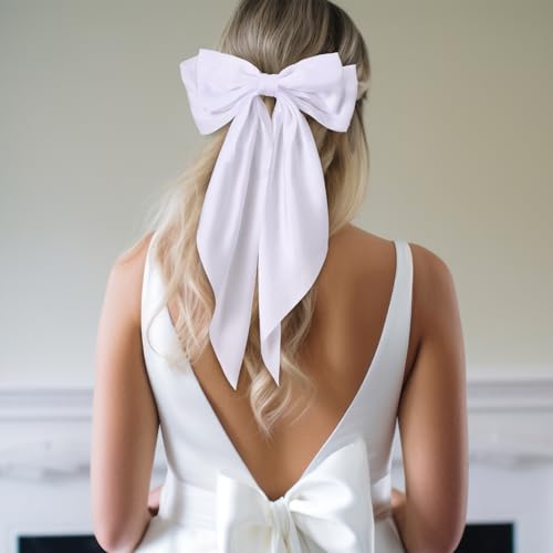 Mimorou 50 Pack Big Hair Bows Bulk Silky Satin Oversized Hair Bows for Women Bow Hair Clips Large Hair Ribbons Long Tail Large Hair Barrettes Hair Accessories Gifts