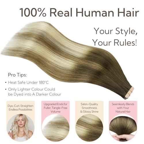 HOTBANANA Tape in Hair Extensions, 20 Inch 20pcs 50g Ombre Walnut Brown to Ash Brown and Bleach Tape in Hair Extensions Human Hair Straight Remy Human Hair Tape in Extensions