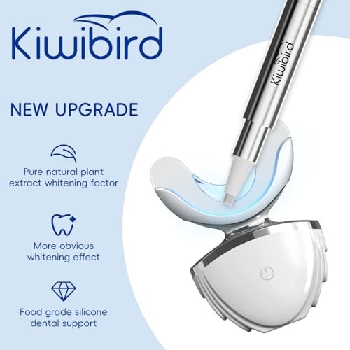 KIWIBIRD Teeth Whitening Kit for Sensitive Teeth ? 3 Gel Pens, LED Light with Wireless Charging Case, IPX7 Waterproof, Enamel-Safe at-Home Dental Care Tool