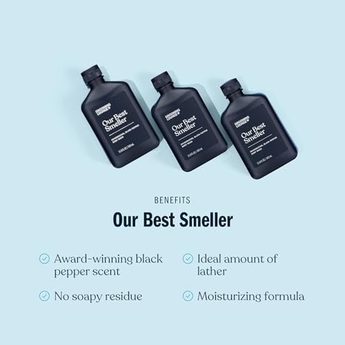 Grooming Lounge Our Best Smeller Body Wash - Moisturizing, Clarifying Travel Shower Scrub - Fresh, Classic, Suave Fragrance of Acai, Aloe Vera, Seaweed, and Black Pepper - Dry Skin Defense - 3 pack