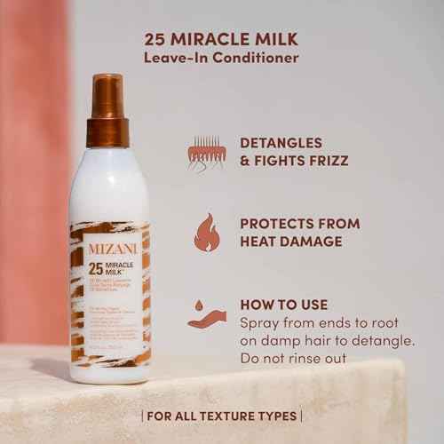 Mizani 25 Benefit Miracle Milk Leave in Conditioner - Heat Protectant & Detangler Spray, With Coconut Oil, For Frizzy & Curly Hair