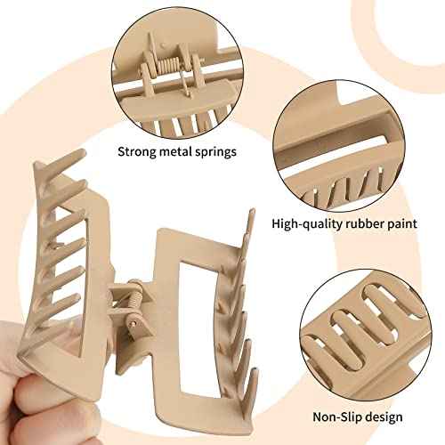 4 Inch Big Hair Claw Clips 6 Pcs Large Claw for Thick Hair Square Hair Clips for Women Rectangle Hair Clips Nonslip Acrylic Banana Jaw Clips Hair Accessories for Girls (Brown)