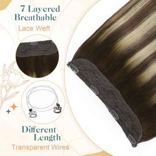 Sindra Wire Hair Extensions Real Human Hair 14Inch 70g Balayage Medium Brown Mix Caramel Blonde Fishing Line Extensions With Adjustable Clips Wire14#4/27/4