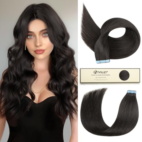 Tape in Human Hair Extensions 100% Real Human Hair 24 Inch Natural Black Color Skin Weft Thick Soft Silky Black Tape in Hair Extensions Human Hair (#1B 24 Inch 50g/Pack 20pcs)