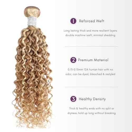 27/613 Ombre Blonde Bundle Human Hair Water Wave, 13A Grade Highlighted Multi-Blonde Human Hair Wet n Wavy Curly Single Bundles 100% Raw Brazilian Silky Colored Hair Weaves Extension 14 Inch