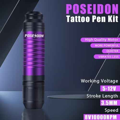 Tattoo Kit - POSEIDON Tattoo Pen Kit with Power Supply and foot Pedal,Rotary Tattoo Machine Kit Professional Complete with 20PCS Tattoo Cartridge Needles and 20 Pcs Tattoo inks for Beginner£¨PTK033£©