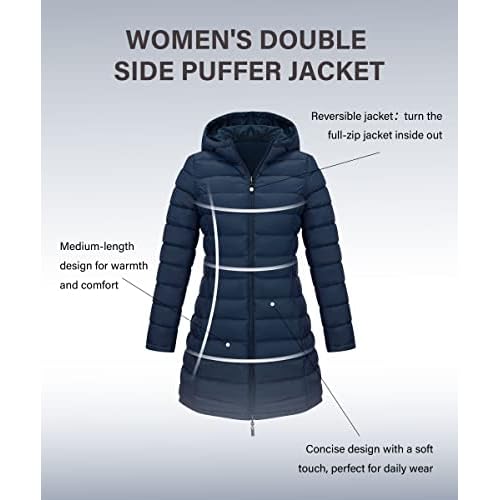 Bellivera Women Puffer Jacket Reversible Spring and Winter Fashion Warm Quilted Long Hooded Padded Bubble Coat
