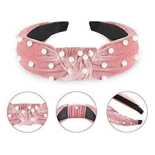 Funtopia Fashion Headbands for Women Girls, 10 Pcs Knotted Pearl Wide Top Knot Turban Hair Bands/ Hoops Vintage Velvet Leopard Print