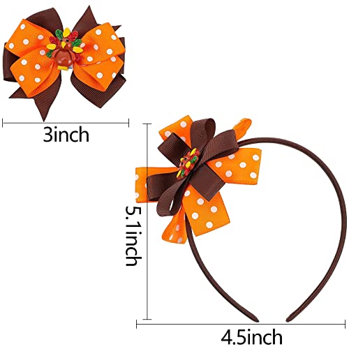QLINLEAF 1 Set Thanksgiving Turkey Headband and Hair Clips Headwear Set with Bow Polka Dot for Girls Children Fall Orange Christmas Halloween Thanksgiving Hair Accessories