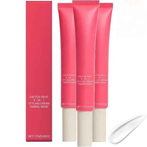 3-In-1 Hair Styling Cream, Hair Cactus Fruit 3-In-1 Styling Cream & Taming Wand, Smooth Frizz, Cactus Fruit Extract for Tames Flyaway H-air, Enhances Shine, Non-Greasy, for Women & Girls (3 PCS)