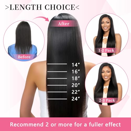 16 inch Seamless Clip in Hair Extensions Real Human Hair 110g 7pcs Invisible Soft PU Clip in Hair Extensions for Black Women Virgin Human Hair Extensions Clip ins 1B Natural Black Straight