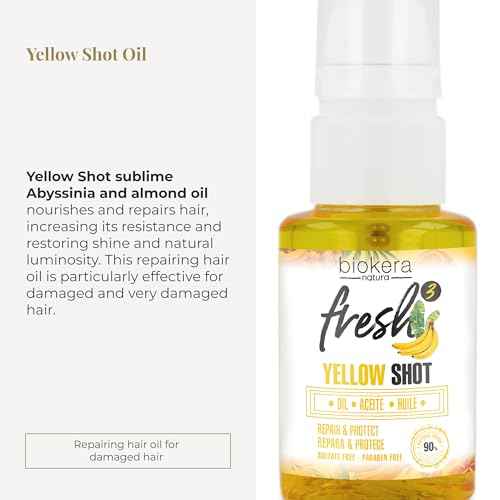 SALERM - Hair Oil - Biokera Fresh Yellow Shot Oil - 75 ml - Abyssinian and Almond Oil - Nourishes, Repairs, and Protects Damaged Hair - Shinier Hair - Sulfate-Free and Paraben-Free