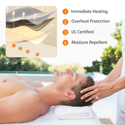 Massage Table Warmer Heating Pad Professional SPA Massage Bed Warmer with 12 Timer & 9 Heat Settings & Overheat Protection for Massage Bed & Spa, Thickened & Soft Fleece, 30" x 71"