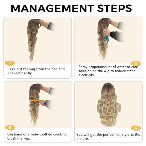 Blonde Wig with Bangs Long curly wavy Wig for Women Ombre wig with Brown root skin-friendly synthetic fiber for festival holiday Use 26IN