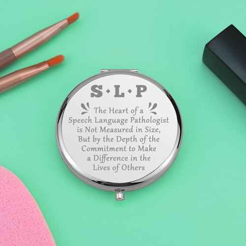 Speech Therapist Gifts Compact Makeup Mirror Speech Therapy Gifts for Women Speech Language Pathologist Gifts Appreciation Gifts Thanksgiving Birthday Gift for SLP Folding Makeup Mirror(Silver)