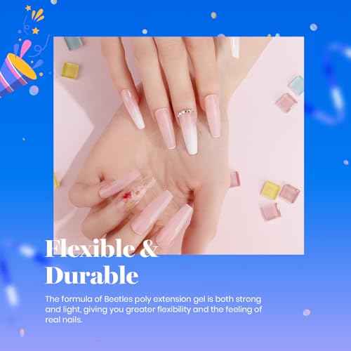 Beetles Poly Extension Gel - 60g Natural Pink Builder Nail Gel for Trendy Nail Art Design - Salon & DIY at Home, UV & LED Lamp Needed, Christmas Gift for Women