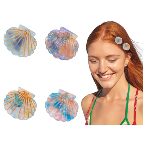 4Pack Ocean Hair Accessories for Women - Blue Mini Starfish Seashell Mermaid Whale Clips, Cute Animal Hair Clips for Girls