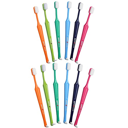 Paro Swiss exS39 Extra Sensitive Toothbrush with Interspace Brush F | Dual Features | Ultra Soft Bristles | Unisex | (12 Pack Multi-Color)