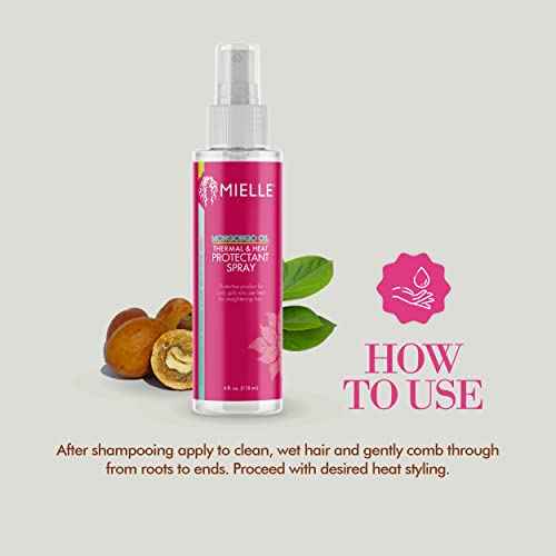 Mielle Mongongo Oil Thermal & Heat Protectant Spray, Protects Hair from Heat Damage, Intense Heat Defense, Curl Pattern Protection, Safe for All Hair Types (4 Fl Oz)