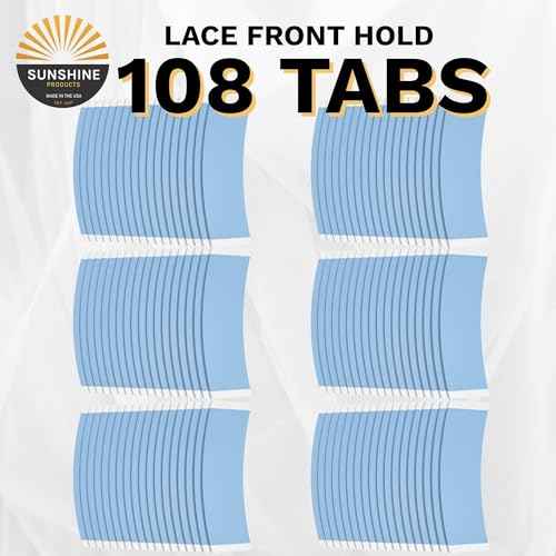 Sunshine Tape Premium Blue Liner Lace Front Hold Wig Tape | 108 Pieces | Double Sided Hair Strips for Toupee | Strong Waterproof Hold | Made in USA (108, Back Curve)